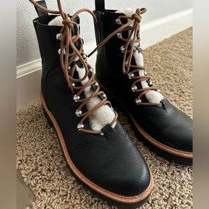 Indigo Rd. Black Combat Boots Womens Size 9.5 Lace Up Faux Fur Winter